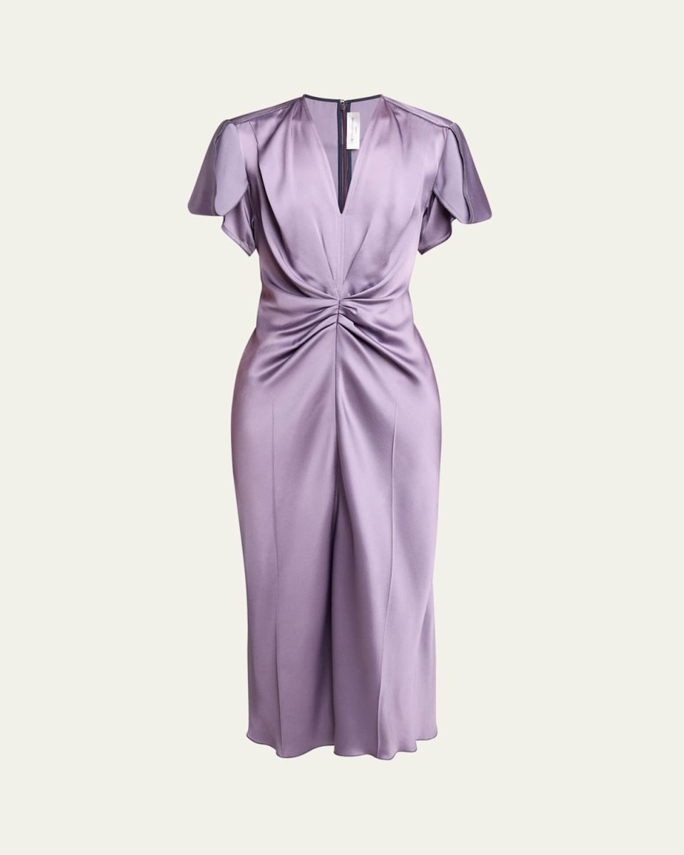 Gathered V-Neck Midi Dress
